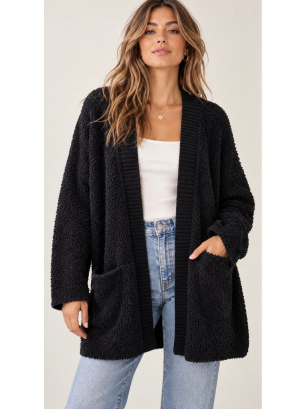 Barefoot Dreams CozyChic Cardigan XL Black Open Front Oversized Pockets